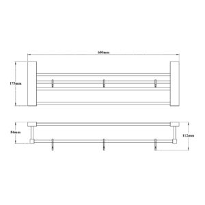 Towel Rack-Rectangular (with Lower Rail & 3 Hooks)