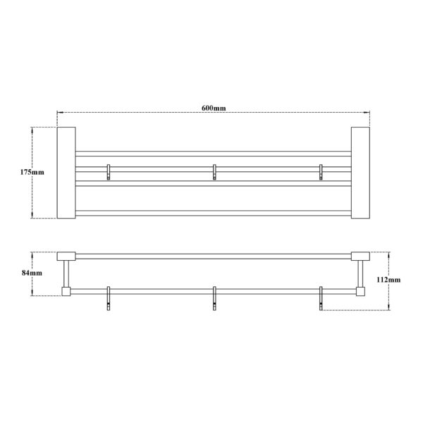 Towel Rack-Rectangular (with Lower Rail & 3 Hooks)