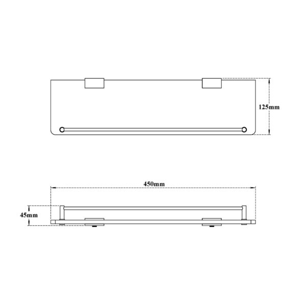 Glass Shelf with Rail-Rectangular (Wall Brackets)