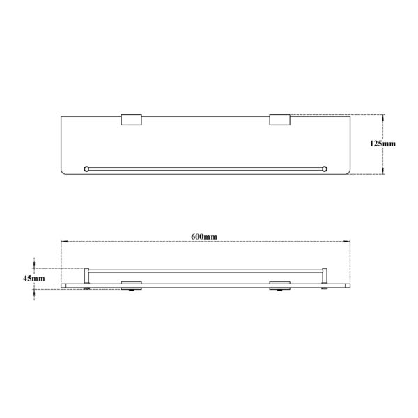 Glass Shelf with Rail-Rectangular (Wall Brackets)