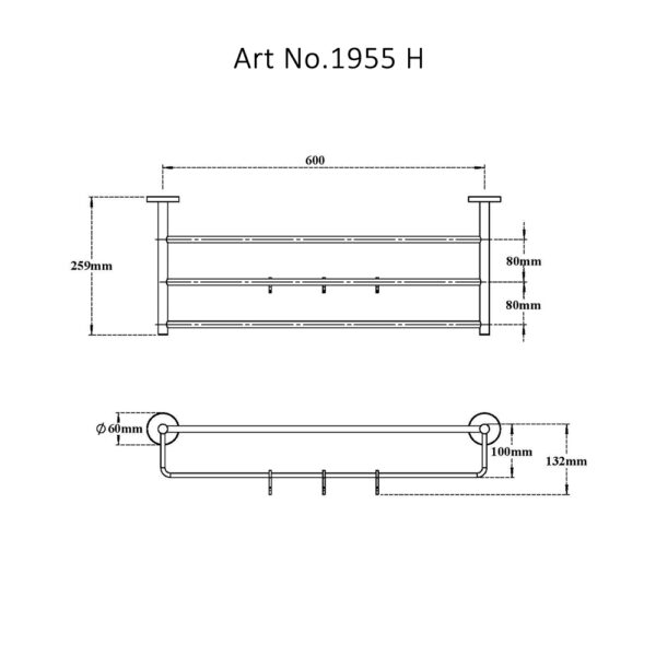 Towel Rack with Rail & Hooks H2O