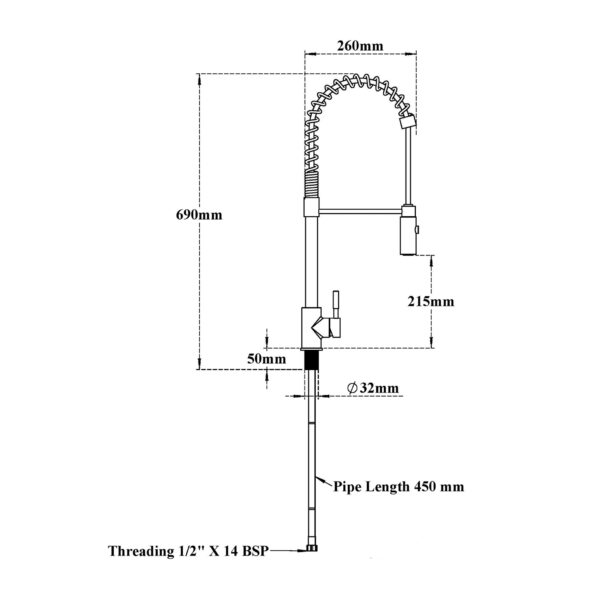 Sink Mixer Spring Arc Pull Down DM (Deck Mounted)