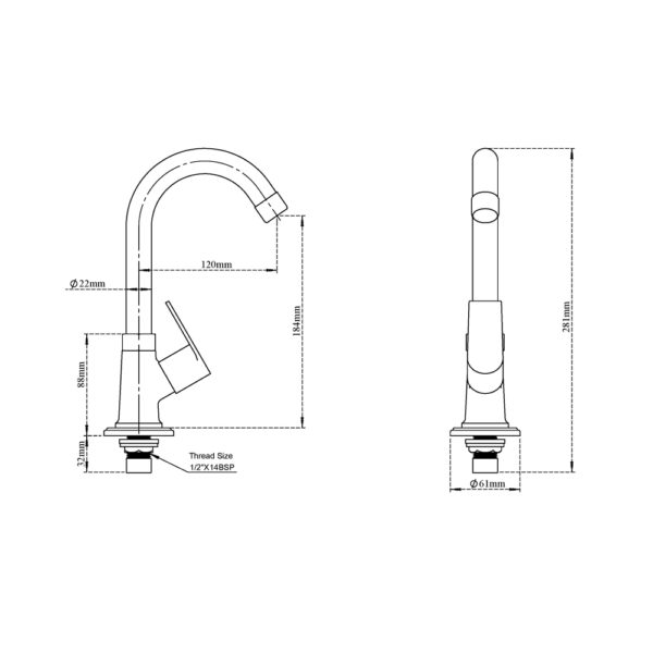 Sink Cock with Swingable Spout (Sink Mounted)