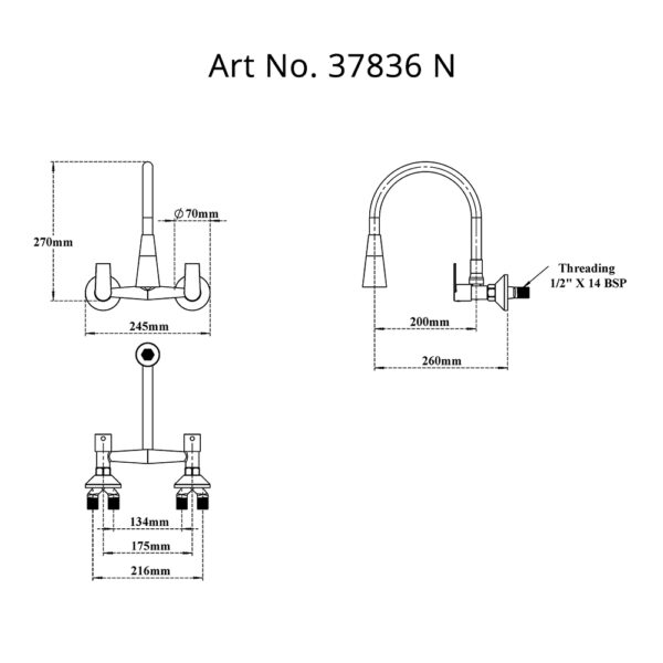 Sink Mixer Two handles (Wall Mounted)