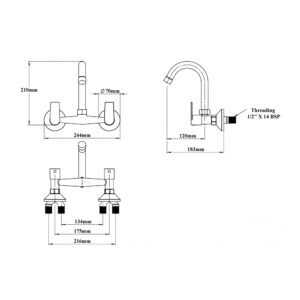 Sink Mixer Two handles (Wall Mounted)