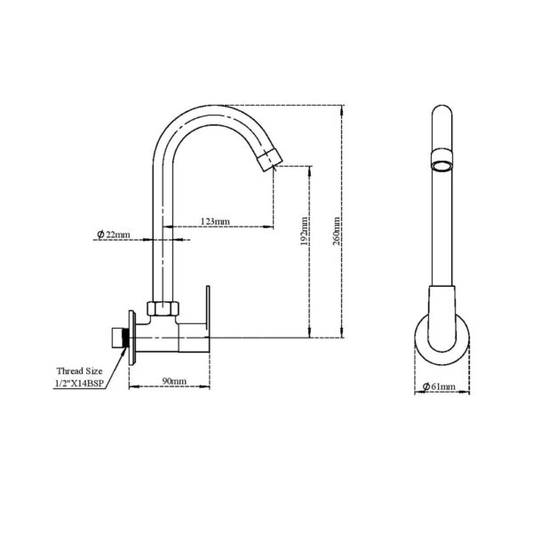 Sink Tap Wall Mounted-Extended Spout