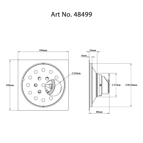 Drain with Cockroach Trap Square – Flat