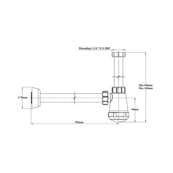 Bottle Trap White In Pipe 8.8” Out Pipe 12”