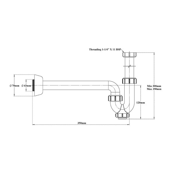 P-Trap White In Pipe 8.8″ Out Pipe 12″